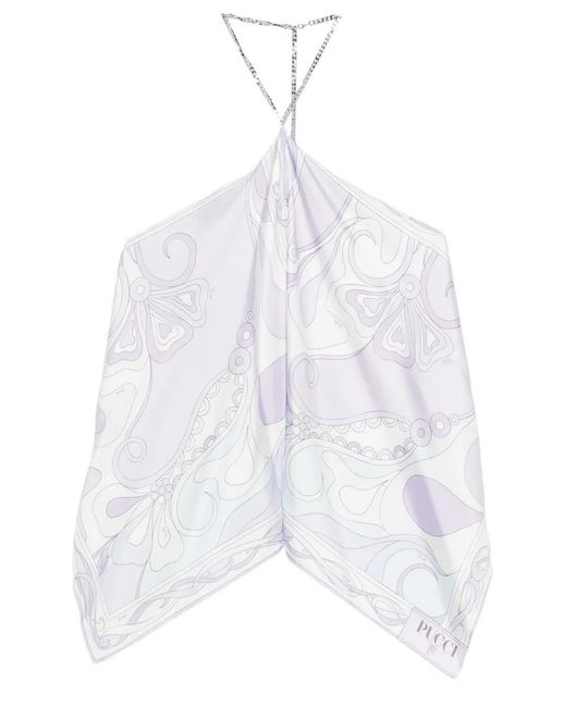 Emilio Pucci White Orchidee-Print Chain Top