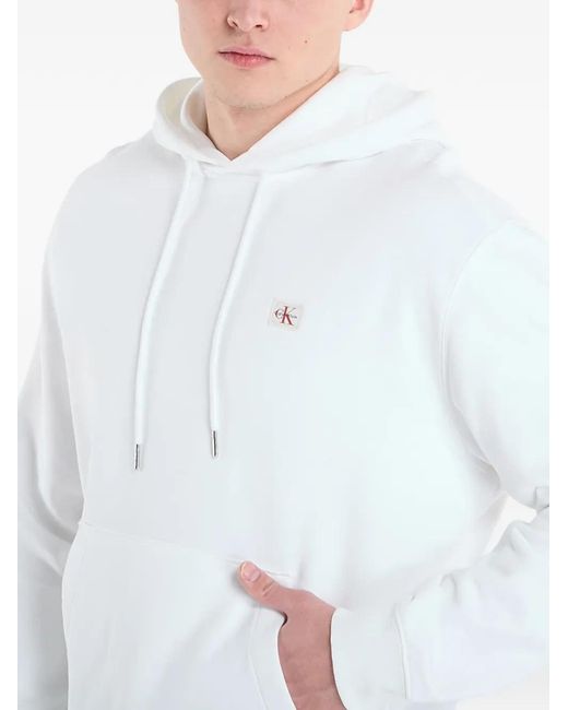 Calvin Klein White Terry Monologo Hoodie for men