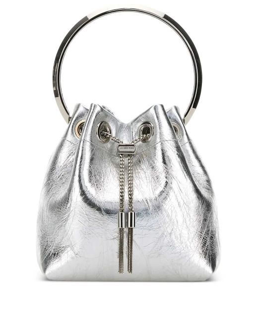 Jimmy Choo White Bon Bon Leather Bucket Bag