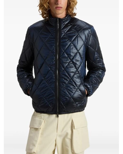 Woolrich Blue Diamond-Quilted Zip-Front Jacket for men