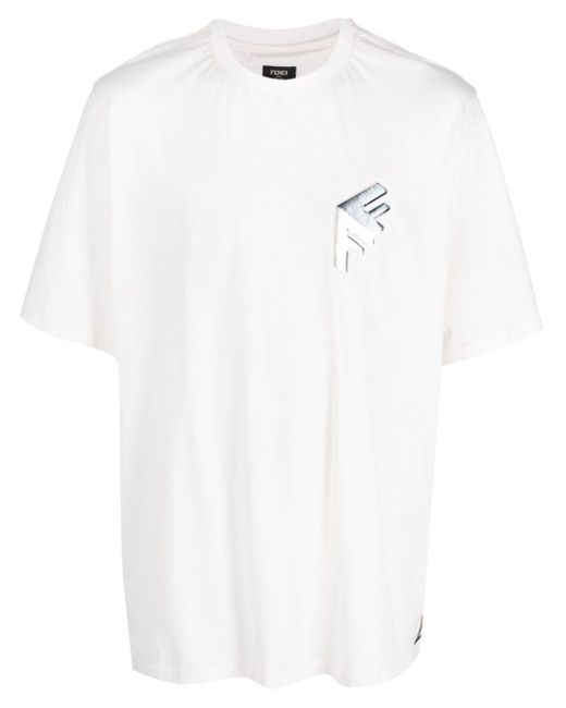 Fendi White Logo-print Cotton T-shirt for men