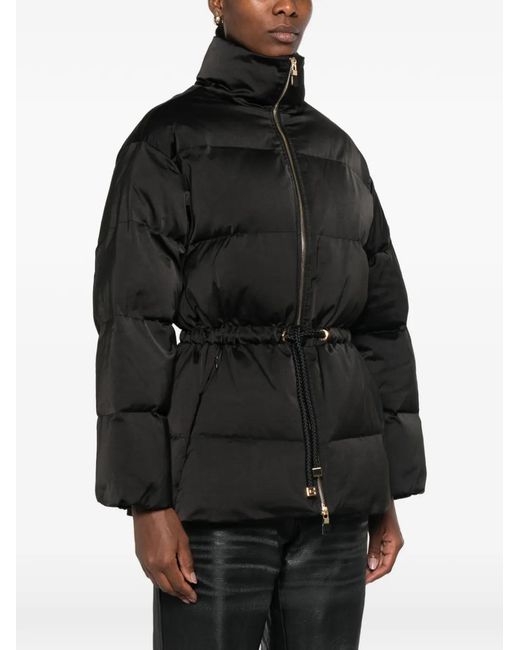 Elisabetta Franchi Black Drawstring Puffer Jacket