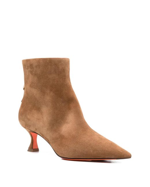 Santoni Brown Point-Toe Suede Boots