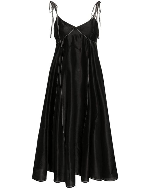 LOVEBIRDS Black Tie-strap Silk Midi Dress