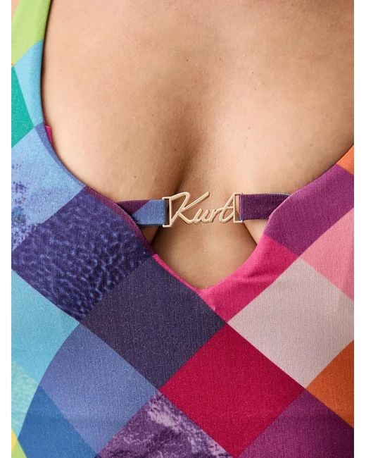 Kurt Geiger Red Check-Print Halterneck Swimsuit