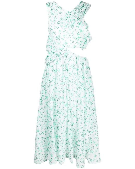 Merlette Blue Floral Print Asymmetric Shoulder Dress