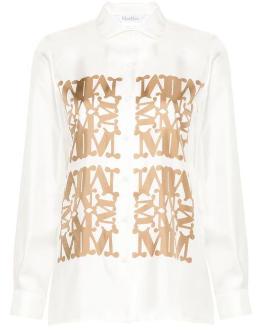 Max Mara White Hemd Aus Seidentwill Mit Logo