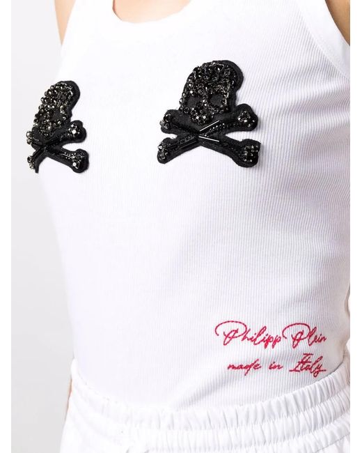Philipp Plein White Skull-Appliqué Tank Top