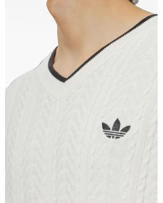 Adidas White Cable-Knit Sweater for men
