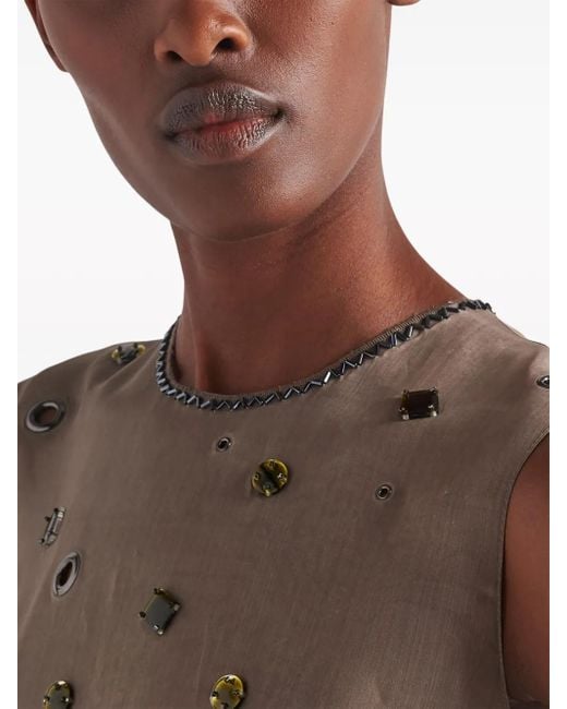 Prada Brown Eyelet-Embellished Silk Dress