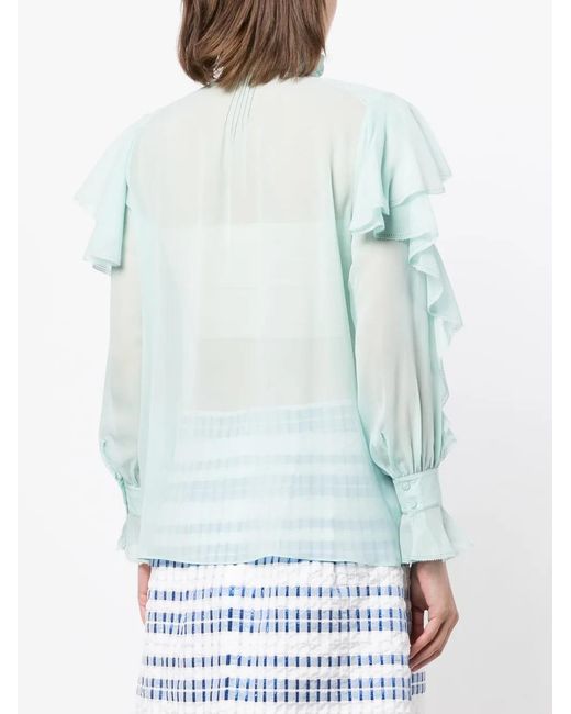 Shiatzy Chen Blue See-Through Silk Shirt