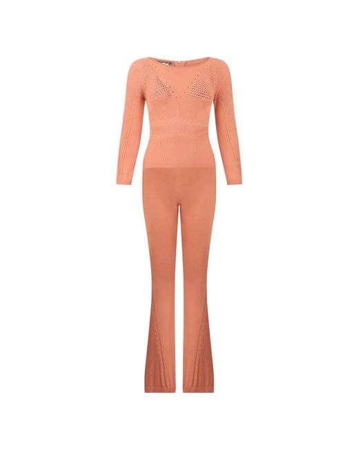 Alberta Ferretti White Perforated Flared Jumpsuit
