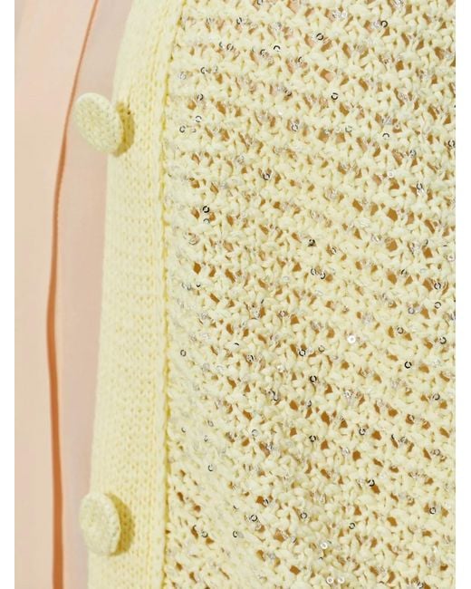 Fabiana Filippi White Cardigan En Maille Ajourée À Sequins