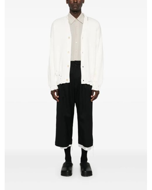 Marni White Distressed Cotton Knit Cardigan for men