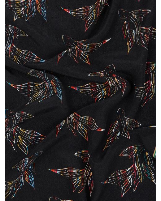 Paul Smith Black Fish-Print Striped-Border Scarf