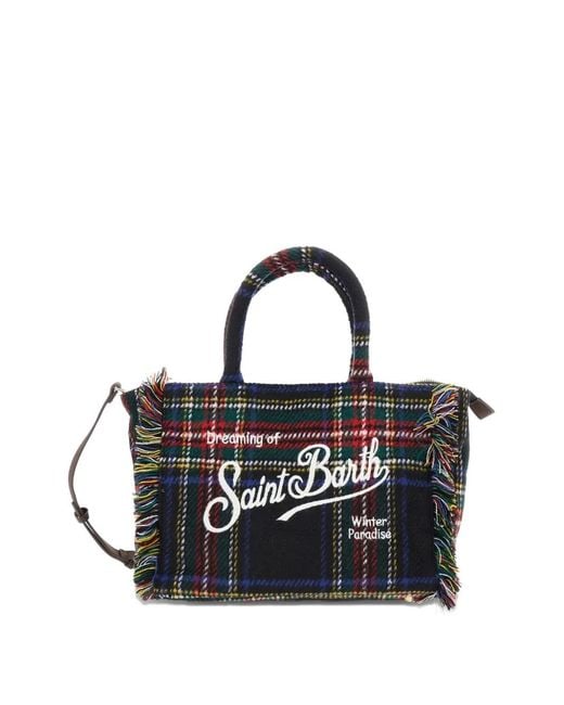 Mc2 Saint Barth Black Colette Tartan-Check Fringed Tote Bag