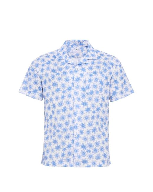 LOJA DAS MEIAS Blue Floral-Print Camp-Collar Polo Shirt for men
