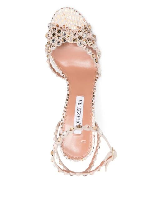 Aquazzura Pink 90Mm Tequila Embellished Scalloped-Edge Sandals