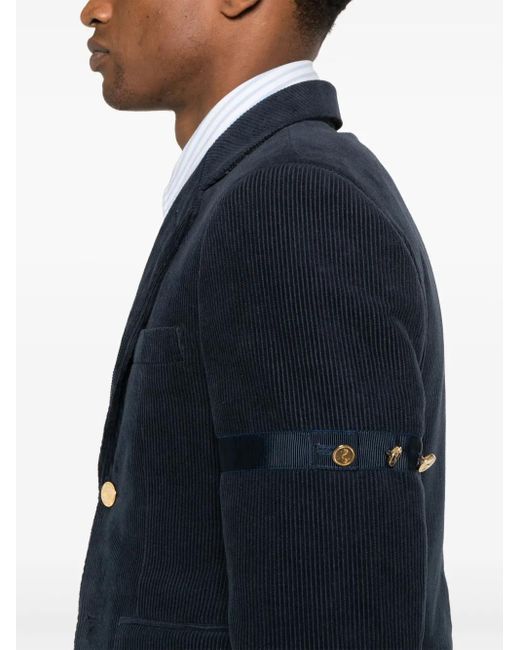 Thom Browne Blue Single-Breasted Corduroy Blazer for men