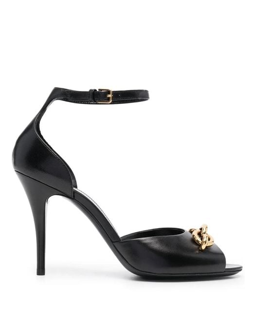 Saint Laurent Black Chain-Strap Leather Sandals