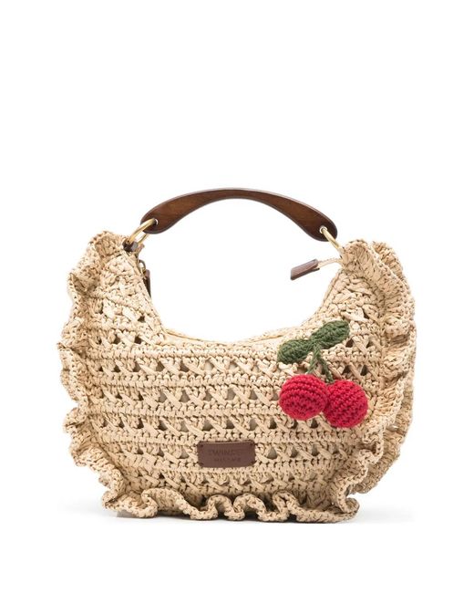 Twinset Pink Cherry-Detail Tote Bag