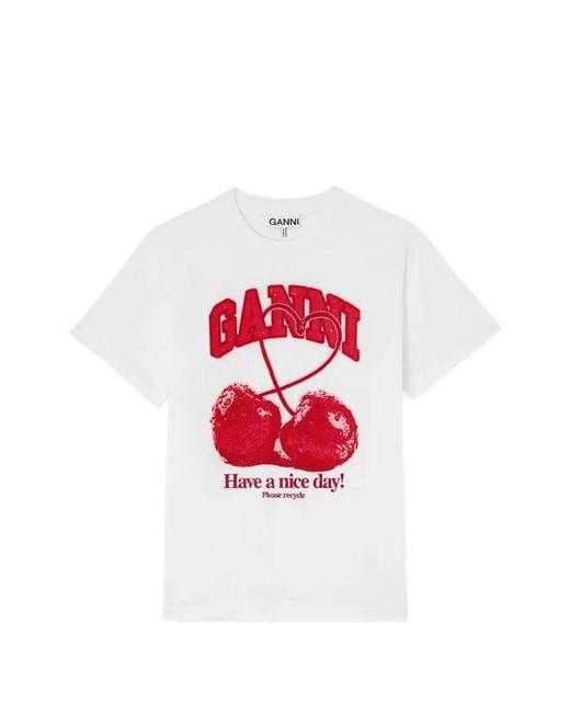 Ganni White Printed Cotton T-Shirt