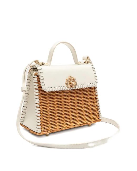 Isla White Selene Top Handle Woven Shoulder Bag