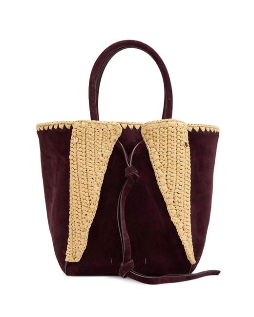 Gabriela Hearst Black Small Marija Suede-Panel Raffia-Trim Tote Bag