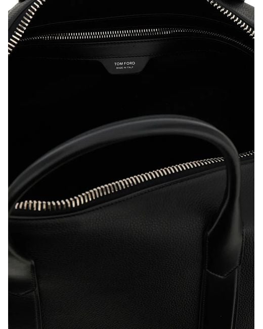 Tom Ford Black Medium Leather Duffel Bag for men