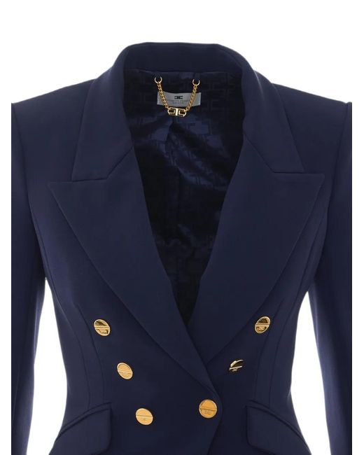 Elisabetta Franchi Blue Double-Breasted Logo-Cuff Jacket