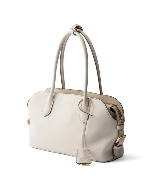 Prada Natural Signet Medium Leather Tote Bag