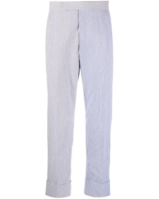 Cropped seersucker trousers Thom Browne de hombre de color Blue