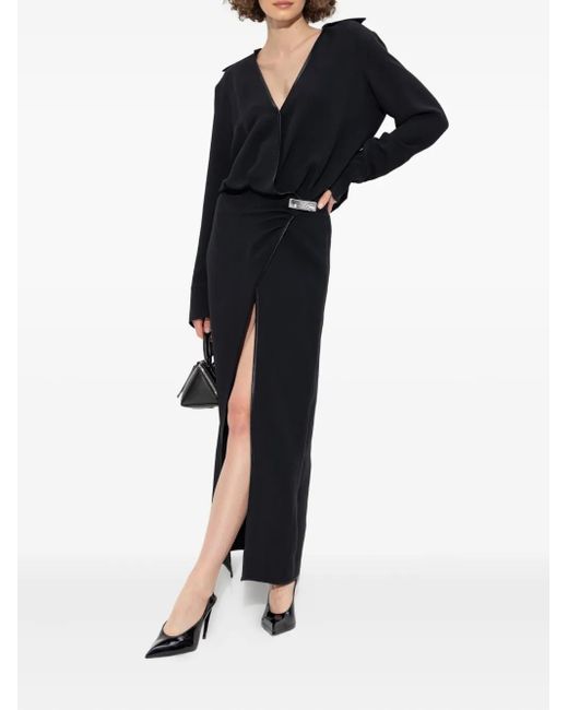 The Attico Black Wrap-Front Split Maxi Dress