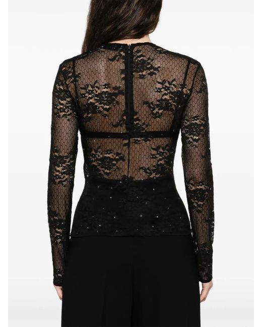 GIUSEPPE DI MORABITO Black Crystal-Embellishment Lace-Fabric Top