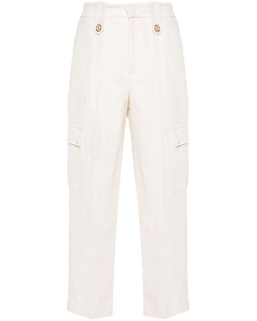 Twin Set White Logo-plaque Twill Trousers