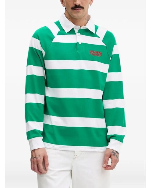 Benetton Green X Stranger Things Striped Polo Shirt for men