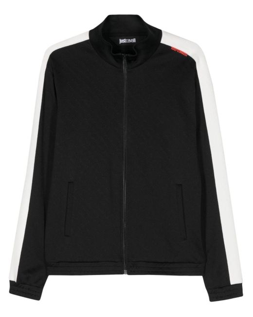 Just Cavalli Black Jacquard-logo Motif Zipped Sweatshirt for men