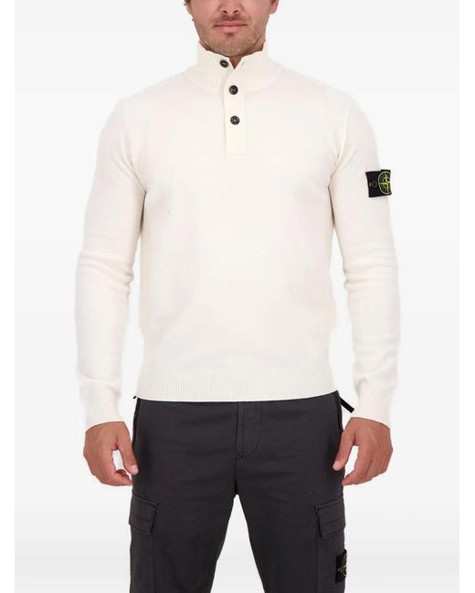 Stone Island White Logo-Patch Button-Up Jumper for men