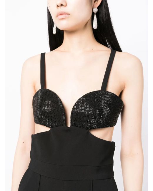 Elie Saab Black Crystal-Embellished Cut-Out Detailing Jumpsuit