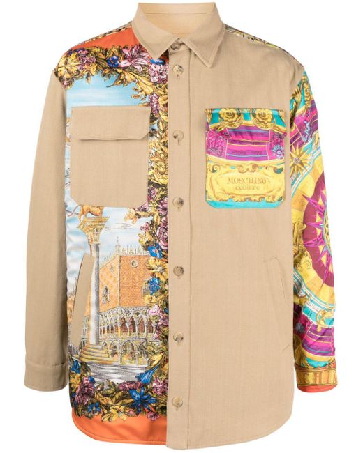 Moschino Natural Mix-print Panelled Overshirt for men