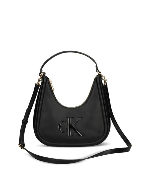 Calvin Klein Black Logo-Embossed Shoulder Bag