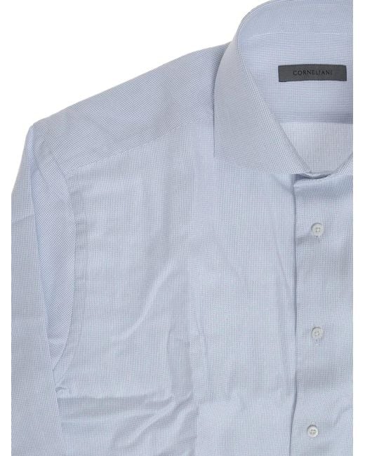 Corneliani Blue Patterned Cotton Shirt for men