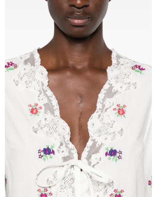 Rixo White Ursula Embroidered Lace-Trim Top