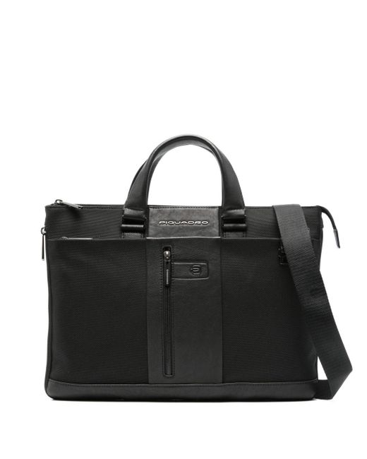 Piquadro Black Logo-plaque Laptop Bag for men