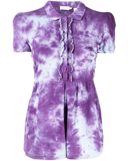 Stain Shade Purple Tie-Dye Peplum Polo Top