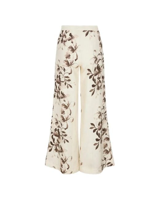 Hevron White Capri Floral-Print Trousers