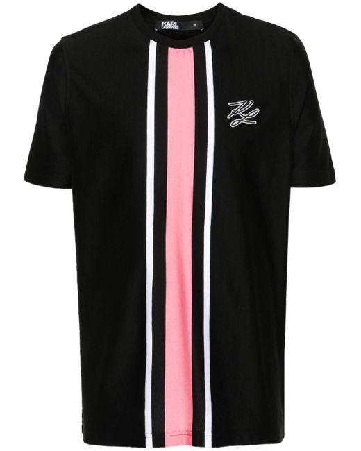 Karl Lagerfeld Gestreiftes T-Shirt mit Logo in Black für Herren