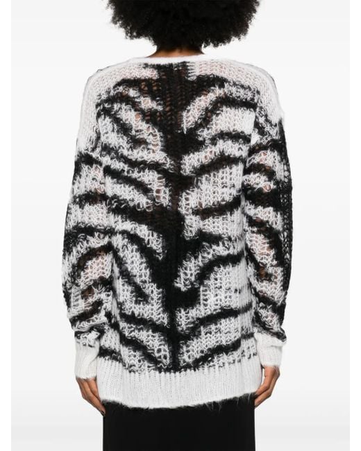Stella McCartney Gray Tiger-Pattern Open-Knit Jumper
