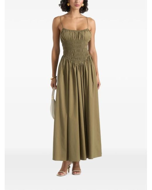 Manière De Voir Green Elva Smocked-Waist Cotton Maxi Dress