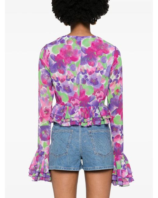 ROTATE BIRGER CHRISTENSEN Pink Floral-Print Cropped Blouse